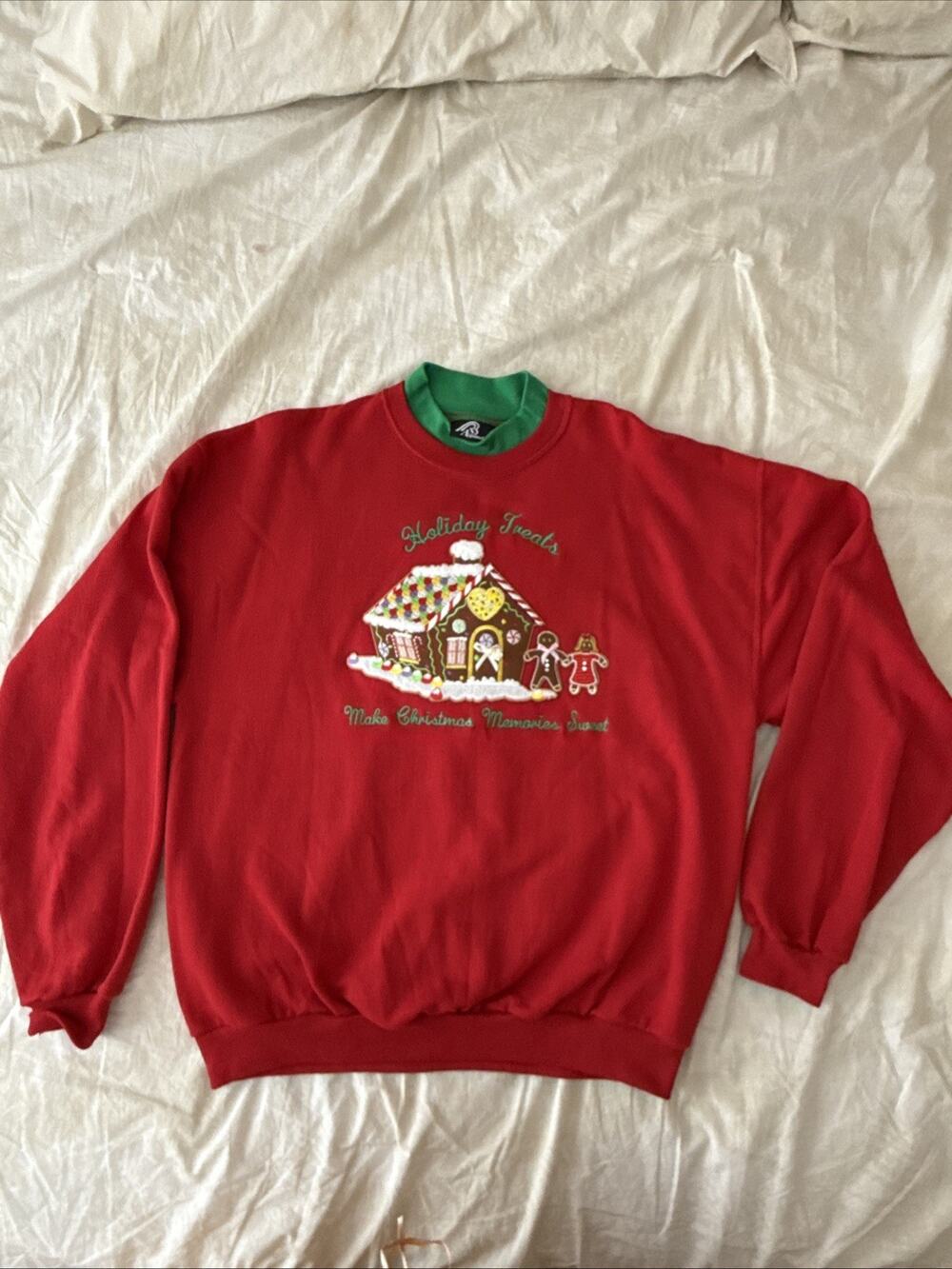 Vintage Red Gingerbread House Embroidered Crewneck R Apparel Large